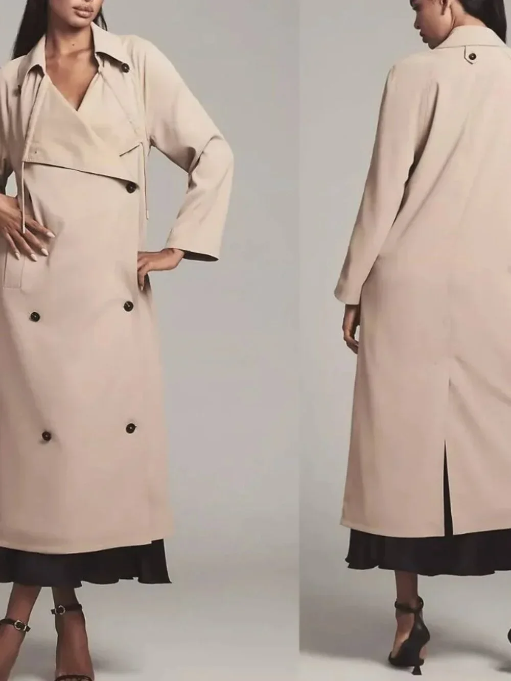 Avec Les Filles Draped Double Breasted Tan Trench Coat